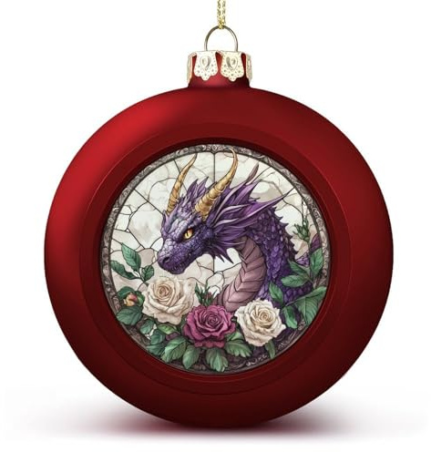 Fantasy Buntglas-Weihnachtskugel, Drache, bruchsicher, hängende Weihnachtskugeln für Weihnachtsbaumdekoration, rote Weihnachtsbaumkugeln für Urlaub, Hochzeit, Party