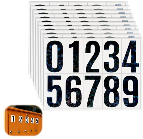 Zahlen Aufkleber 10 Blatt Wetterfest Blinkende Buchstaben Klebezahlen, Reflektierende Große Zahlen Sticker Zum Aufkleben Hausnummer Klebend, 0-9 Selbstklebendes Briefkasten Zahlenaufkleber