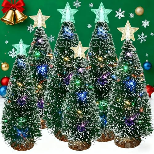 LED Mini Weihnachtsbaum,6 Stück künstlicher Weihnachtsbaum mit Beleuchtung,Tisch-Weihnachtsbaum mit Lichtern,Kleiner Tannenbaum für Ihr Zuhause Oder Büro Dekor Lampe Weihnachten-Dekoration