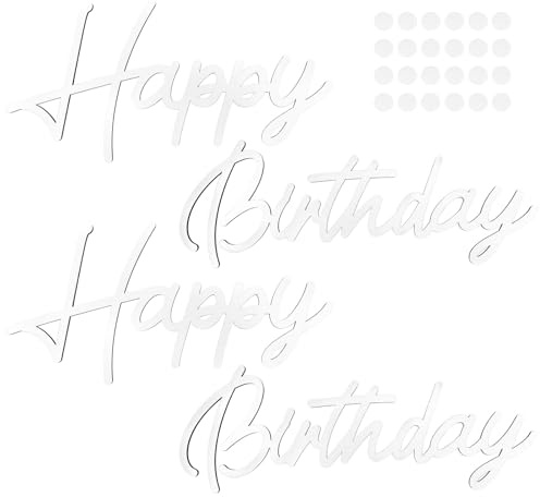 Juego de 2 piezas de cartel de madera de feliz cumpleaños con pegatinas redondas para fiestas de cumpleaños, decoración de pared, accesorios para fotos (blanco)