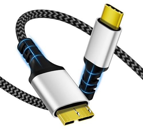Sewowibo Câble USB-C vers micro-B 10 Gbit/s,gaine nylon 2m,USB 3.1,connecteur USB-C mâle vers micro-B mâle,compatible avec disques durs externes Toshiba,Seagate,WD,Galaxy S5,Note 3,etc.