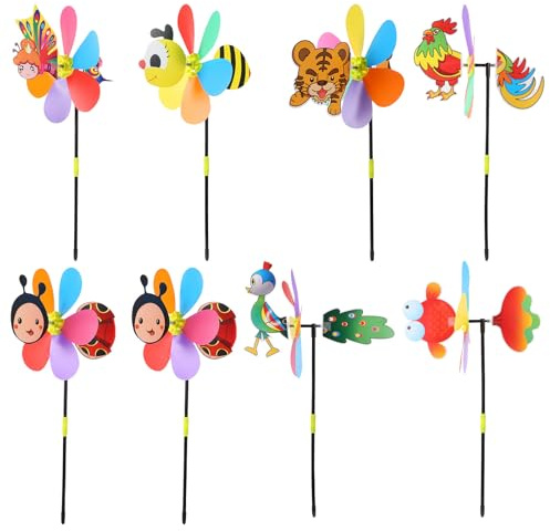 8pcs Cartoon Plastic 3d Windmill for Kids Indoor Outdoor | Adorable Animal Shapes, Chic Eye-catching Design, Long Serving Life, No Fading Finish