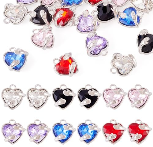 Sparkeads 18 st hjärta med kram legering glasberlocker fasetterade kristallglas hängen kärlek hjärta dinglande berlocker för alla hjärtans dag halsband örhänge armband gör-det-själv