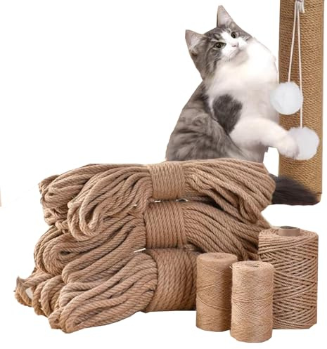 Cat Scratch Rope Natural Jute Twine String for Scratching Post Tree Repairing, DIY Cord, Used for Garden Bundling, Furniture Legs, Arts Decoration (6mm x 20 meters)