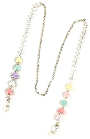 Chaîne à lunettes, cordon orné de perles en forme de cœur avec boucles réglables | Collier porte-lunettes élégant pour femme — Idéal pour lunettes de soleil, de lecture et masques (Usage quotidien)