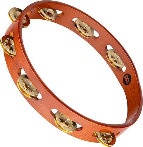 Meinl Percussion Traditional Wood Tambourine - 1-reihiges Tamburin - Durchmesser 10 Zoll - Siam Eiche / Messing, Antique Brown / Natur (TA1B-AB) | Tamburin mit 1 Reihe Jingles, Durchmesser 10 Zoll, Holz und Messing