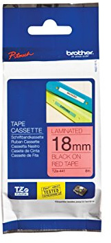 Brother Original P-touch Schriftband TZe-441 18mm, schwarz auf rot (kompatibel u.a. mit Brother P-touch 1830VP, -D400/VP, -D450, -D600/VP, -P700, -2430), Klein