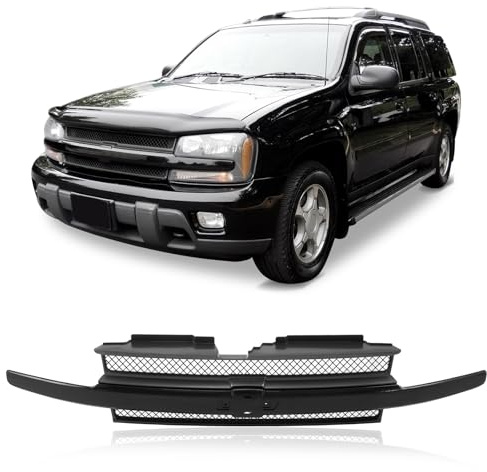 CarPartsDepot Front Grille Black Center Bar With Dark Gray Mesh Compatible With 2002-2005 Chevy Trailblazer GM1200470 10358121
