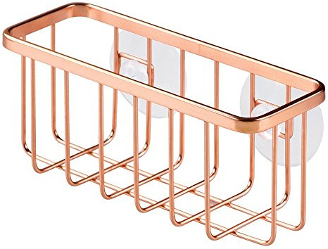 iDesign Sink Caddy with Suction Cups, Copper Sponge Holder Made of Durable Metal, Stylish Sink Organiser for Kitchen Sink and Bathroom Sink, Copper