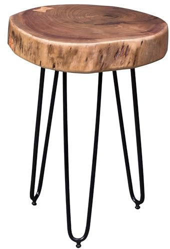 FineBuy Table d'appoint Bois Massif/Métal Acacia 35 x 45 x 35 cm Table Basse Salon | Bout de canapé est - Table de téléphone - Table en Bois Rond
