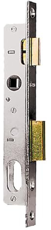 Serrure de glisser Art. 750 une refoulement à cane. Cadre Poignée mm 8. Dotée de cylindre, vis fixation cylindre, trois clés.Frontal en acier chromé.