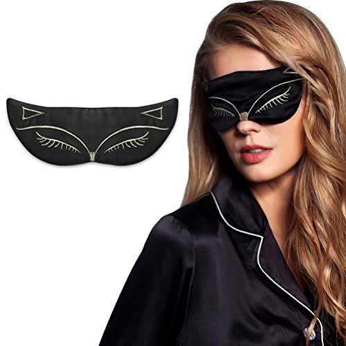 Frcolor Schlaf-Maske, natürliche Seide Schlaf-Augen-Maske Tier-Fox-Muster Schlaf-Augen-Abdeckung zum Schlafen, Reisen, Schichtarbeit, Nickerchen