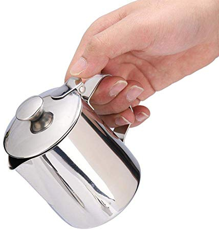Tazza da caff¨¨ in acciaio inox Tazza da latte Brocca con brocca e coperchio per caff¨¨ Latte Art per da ufficio con manico(350mL)
