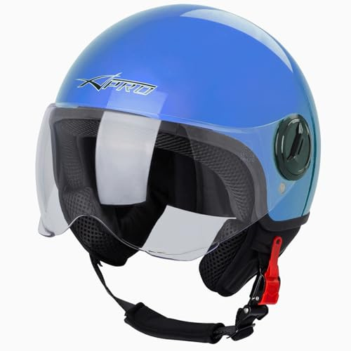 Casque Moto Scooter Demi Jet Visiere Ouvert Approuvé ECE 22-06 Bleu L