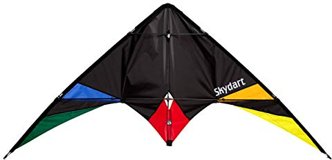Wolkenstürmer® Skydart Lenkdrachen (Schwarz) - Flugdrachen mit 2x25m Polyesterleinen und Handschlaufen – Kite für Einsteiger und Fortgeschrittene