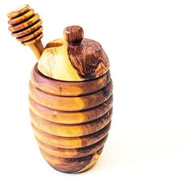Verano Olive Wood Honey Drizzler & Storage Pot with Lid - 12cm