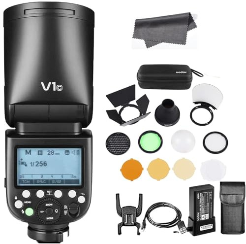 Godox V1-C Flash for Canon, 76Ws 2.4G TTL Round Head Speedlight, 1/8000 HSS, 480 Full Power Flashes,1.5s Recycle Time, 2600mAh Battery,10 Level LED Modeling Lamp,V1 Canon with AK-R1 Accessories Kit