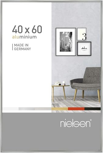 nielsen Aluminium Bilderrahmen Pixel, 40 x 60 cm, Silber | Aluminium Posterrahmen im Hoch- & Querformat zum Aufhängen Silber glänzend Echtglas