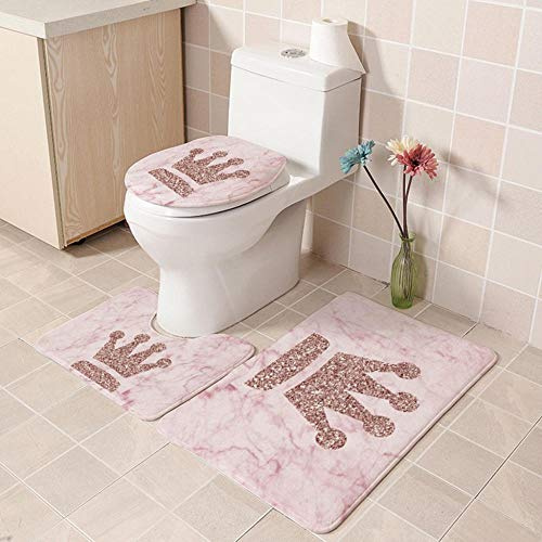 EZEZWSNBB Badematten Set 3 Teilig Rosa Krone Badvorleger WC Vorleger ohne Ausschnitt rutschfest für -WC Vorleger Badezimmer Waschbar Dusch Matte Teppich 50x80 cm