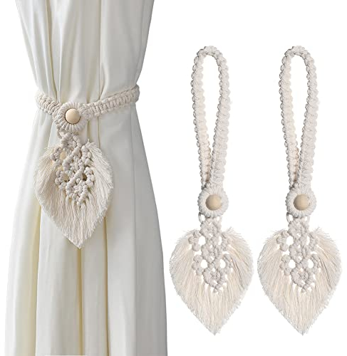 Gohytal Vorhang Raffhalter, 2 Stück Raffhalter ​für Vorhänge Boho Vorhang Seil Vorhanghalter Gardinenhalter, Vorhänge Vorhangclips Schnalle Vorhang Binder für Büro Haus Zimmer, Weihnachten Deko