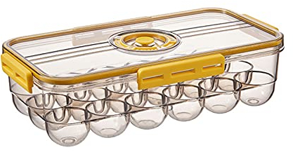 Boites a Oeufs, Boite Range Oeuf de Cuisine, Boîte de Rangement d'oeufs de Réfrigérateur Avec Couvercle, Boîte à Oeufs épaisse Empilable Transparente, Stockage 18-24 Oeufs (Jaune, 18 cellules)