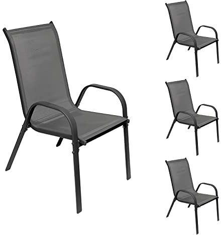 INDA-Exclusiv 4er Set Gartenstuhl Gartensessel Stapelsessel stapelbar mit Textilenbespannung Gartenmöbel Farbe Anthrazit - Anthrazit
