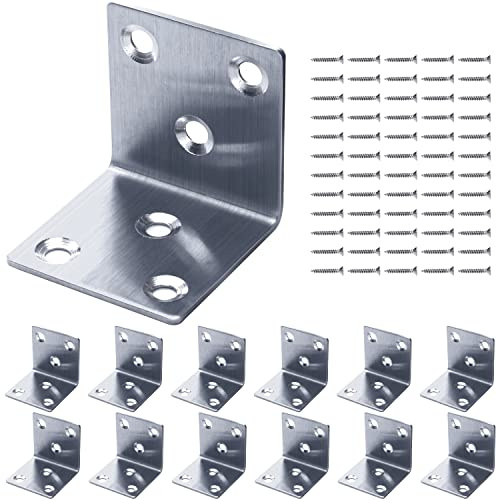 12PCS Angle Brackets, Gorffy L Bracket 40 x 40 x 40 x 1.7mm with 72 Screws | Stainless Steel Sleeper Brackets, Heavy Duty Right Angle Corner Bracket for Wood, Metal Corner Braces for Fixing Timber