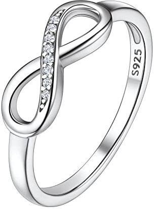 Suplight Damen Ring mit Infinity Symbol Eye Catcher Glanzvoll Zirkonia Kristall in 925 Sterling Silber Unendlichkeit Promise Eheringe Größe 47