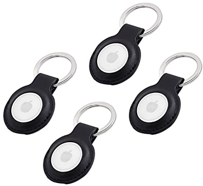 Premium Lederhülle für Apple AirTag - Vegan Leder Case mit Robusten Edelstahl Schlüsselring - Tragbare Schutzhüllen und Zubehör für AirTag Tracker - Schwarz 4er - il Grado