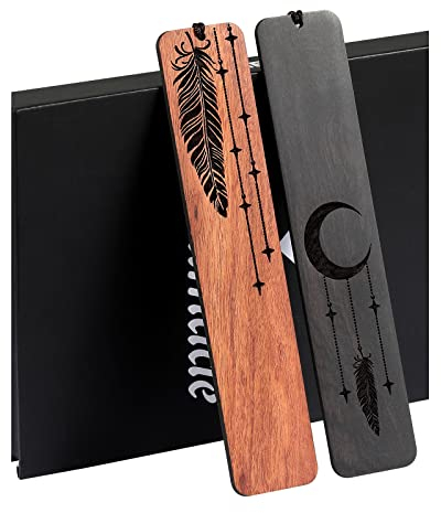 Lesezeichen, HOMEMARS Feder Palisander Blackwood Lesezeichen Holz, 2 Stück Bookmark Set, Handgefertigtes Hölzernes Lesezeichen, Geschenkbox Set, Geschenke für Männer Geburtstag, Weihnachtsgeschenke