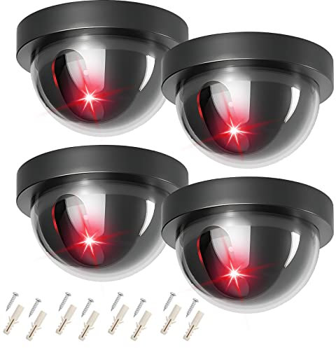GIOVARA Dummy CCTV Camera, Dummy Fake Camera, Home Outdoor 4 Pack Fake Security Camera Simulation Monitor with LED Blinking Light, Dome Dummy Cameras Outdoor Indoor Use for Home, Office & Business