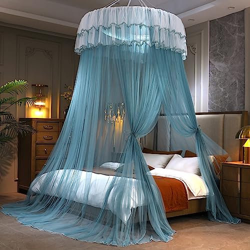 Altsuceser Moskitonetz-Betthimmel für Mädchen, runde Kuppelbett, Betthimmel, Vorhänge, Moskitonetz, Betthimmel, Betthimmel, Bettdekoration für Babybett, Kinderbett und Erwachsenenbetten, Blau und Grün