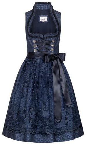 Nübler Damen Dirndl Coro I Größen 32-50 I Midi-Dirndl mit Rocklänge 60 cm & passender Schürze I Festliches Trachtenkleid mit modernem Schnitt & dezenten Details I Ideal für Trachten & Festlichkeiten