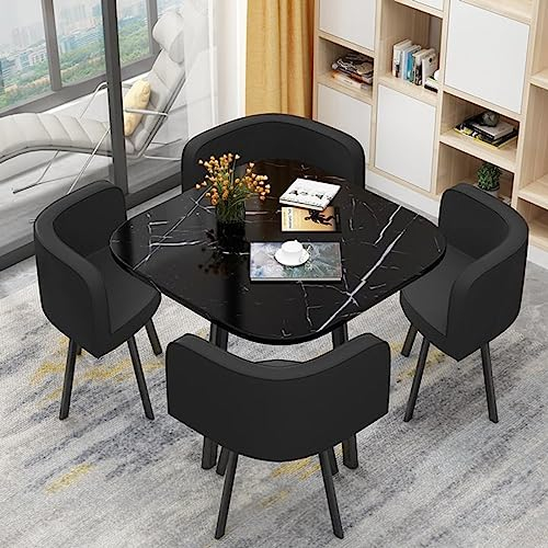 MAxba Essgruppe Esstisch mit 4 Stühlen Konferenztisch Quadratisch Meetingtisch Besprechungstisch,90 * 150cm PU-Stuhlplatte (Color : Schwarz)
