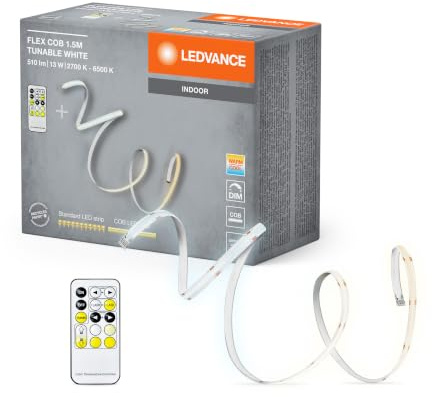 LEDVANCE Tira LED FLEX COB 1.5M TW RC, amarilla, 14W, 500lm, control de blanco cálido a frío, tecnología COB, distribución homogénea de la luz, con mando a distancia, larga duración, IP20