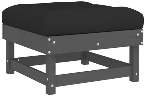 vidaXL Gartenhocker, Sitzhocker mit Kissen Latten-Design, Modular Holz Hocker für Garten Terrasse, Fußhocker Gartenmöbel, Grau Massivholz Kiefer