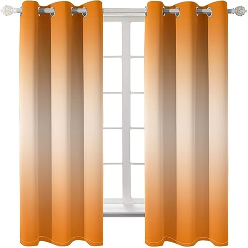 Homxi Vorhang Blickdicht Kinder 2er Set,2 x 107W x 214H cm,Küchengardinen Modern Blickdicht Orange Farbverlauf Ösen Vorhang