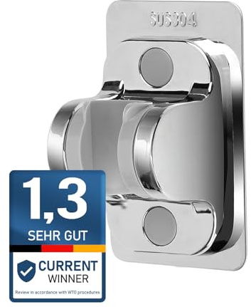 SIMGOTT Duschkopfhalterung ohne Bohren, Duschhalterung kleben statt Bohren - Neigung verstellbar, SUS Stainless Steel+ABS Chrom - Duschkopf Dusche Handbrause Halterung - Shower head holder