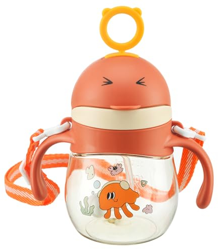 Alled Tasse Apprentissage Bebe, Biberon Eau Bebe Silicone pour Enfants de plus 6 mois, Tasse Paille Enfant Anti Fuite Gobelet Bebe avec Poignée Cordon 250ml