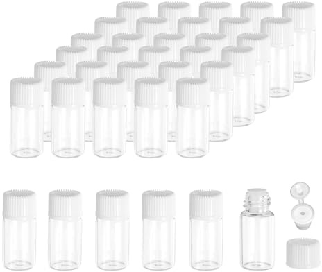 PATIKIL 4 ml flaskor med eteriska oljor, 36-pack genomskinliga glasflaskor med öppningsreducerare, provflaska, smal skruvlock, förvaringsflaskor, behållare, vit