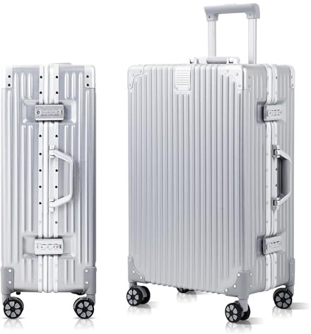 Aoliwei Valigia Bagaglio a Mano con telaio rigido in alluminio e coque in PC. Valigia Trolley con 4 Ruote Doppie Girevoli e Lucchetto TSA Integrato(XL.73.5CM,78L,Argento)