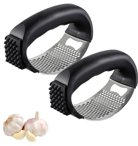 Presse-ail à bascule en acier inoxydable 2 en 1 avec décapsuleur, ustensile de cuisine, coupe-ail, presse-ail, presse-ail, facile à utiliser et à nettoyer, gadgets de cuisine