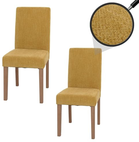 Mendler 2er-Set Esszimmerstuhl Littau, Stuhl Küchenstuhl Hochlehner, Stoff/Textil Chenille Holz - gelb, naturfarbene Beine