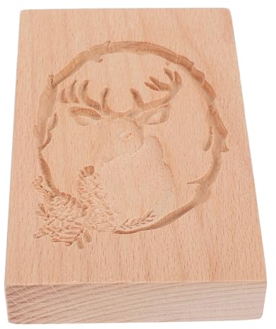 ABOOFAN Wooden Cookie Mold Carved Reindeer DIY Cookie Molds Press Stamp for Baking Crafts Christmas Decorations