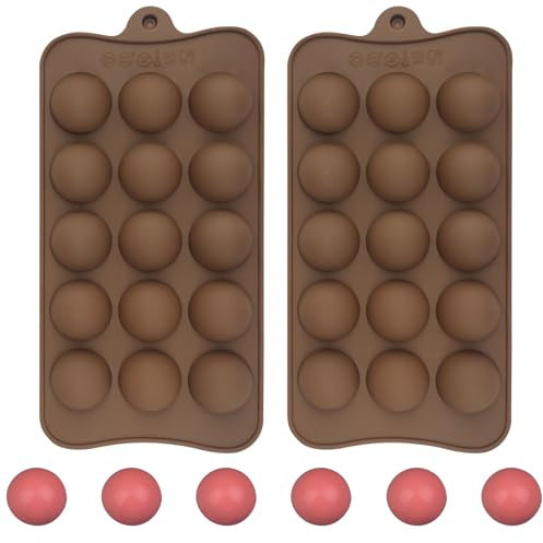 BFJ Round Chocolate Moulds Reusable Silicone Semicirle Mould 2pcs for Candy Ice Cubes Caramel, Jello, Resin Brown