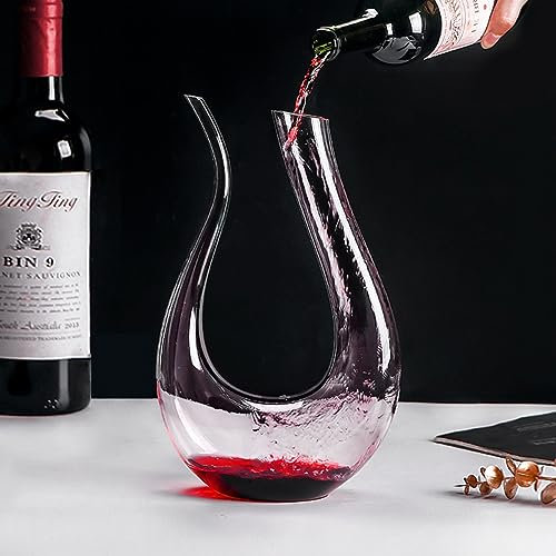 Rotweinkaraffe Mini 600ml - U-förmige Weinkaraffe aus Kristallglas, mundgeblasene rote Karaffe