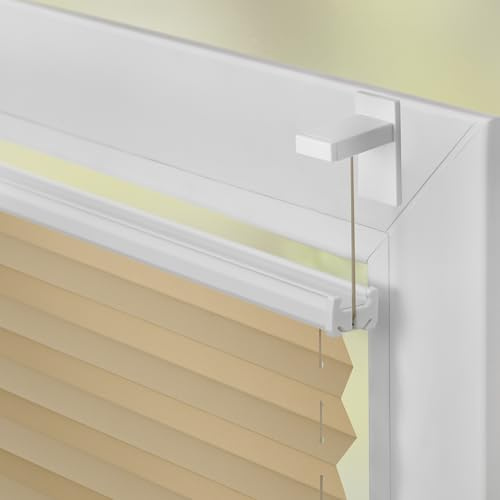Lichtblick Plissee Klebfix, ohne Bohren, verspannt, Blickdicht, Hitzeschutz - Beige 65 cm x 210 cm (B x L)