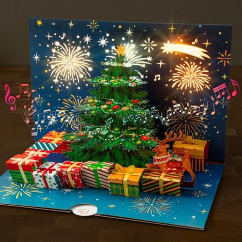 papercrush® Pop-Up Weihnachtskarte mit Musik & Licht - Musikalische 3D Geschenkkarte mit Weihnachtsbaum und Jingle Bells für Frauen, Männer und Kinder (Mädchen & Jungen), Verpackung für Geldgeschenk