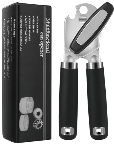 OhanaBeach®abridor de latas，Abrelatas resistente y duradero con empuñadura suave, cuchillas afiladas, bordes lisos y sin aristas cortantes, con abrebotellas multifunción