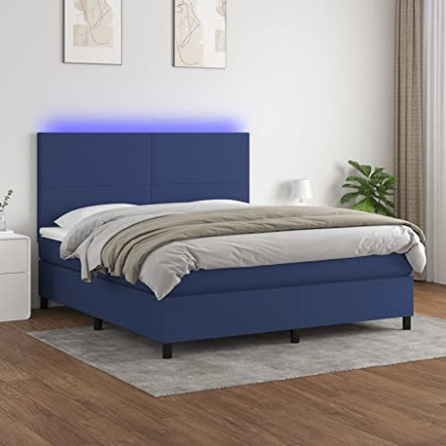 Brokky Boxspringbett mit Matratze & LED Bett Mit Bettkasten Bett Boxspringbett Betten Boxspringbett Mit Matratze Blau 180x200 cm Stoff - 3134739